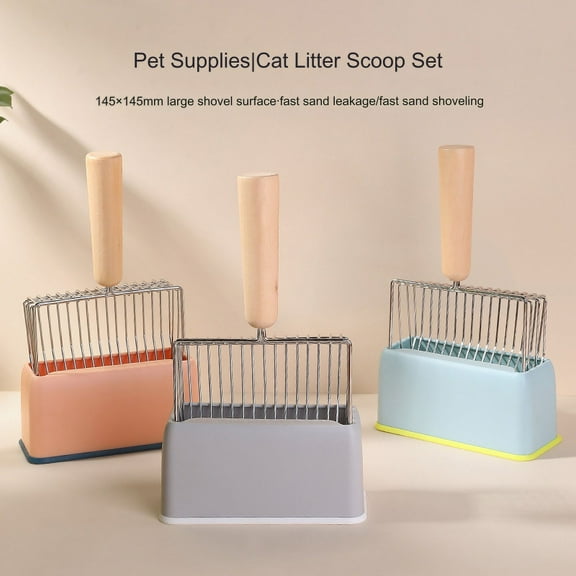 Metal Cats Litter Scoop with Holder Stand, Heavy Duty and Easy Clean Pink