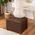 thumbnail image 5 of 24" Storage Ottoman, Fabric Ottoman Foot Rest Stool with Hinged Lid, Tufted Rectangle Upholstered Footstool, Load Up to 350 lb, for Living Room, Bedroom, Dorm, Coffee Brown, 5 of 18