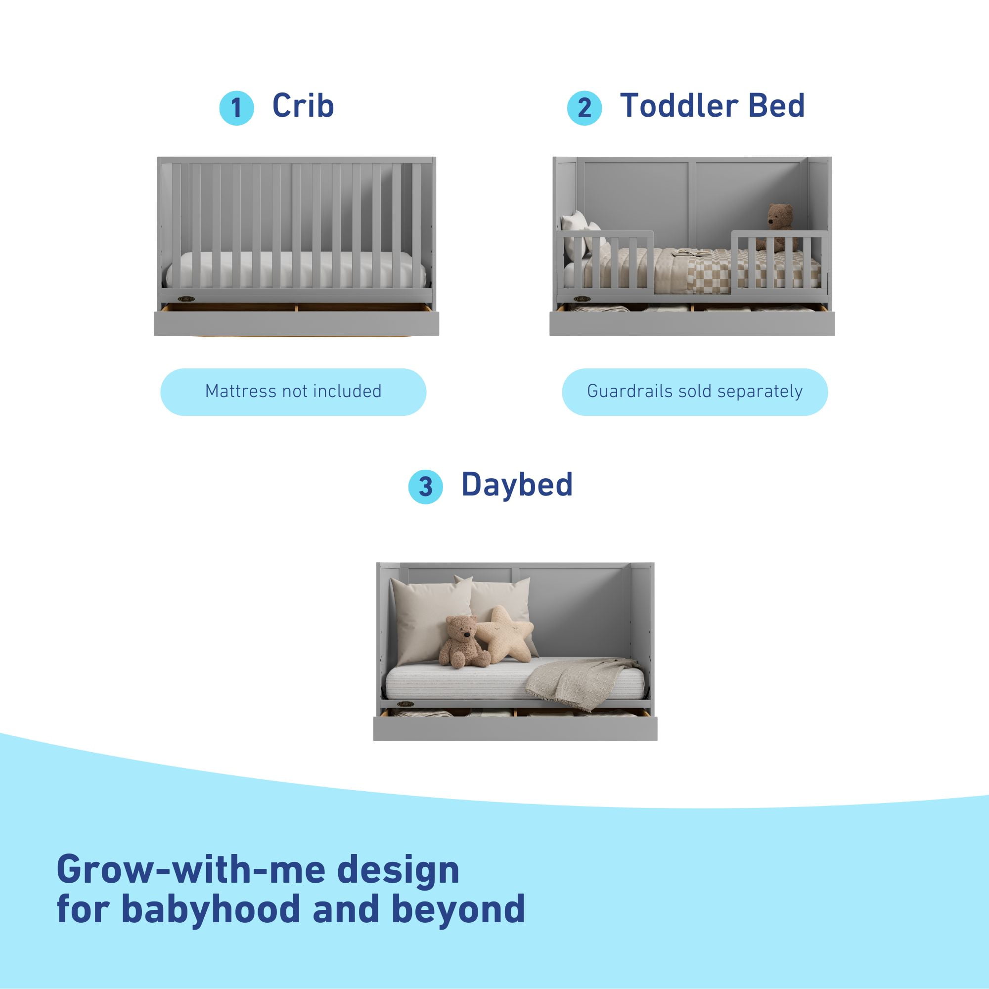 Graco Theo 3-in-1 Convertible Baby Crib with Drawer, Pebble Gray