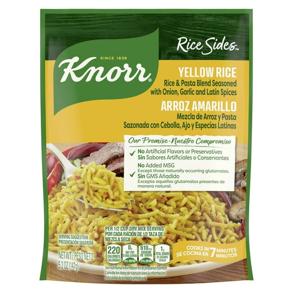 Knorr No Artificial Flavors Yellow Rice Cooks in 7 Minutes, 5.2 oz Regular Pouch