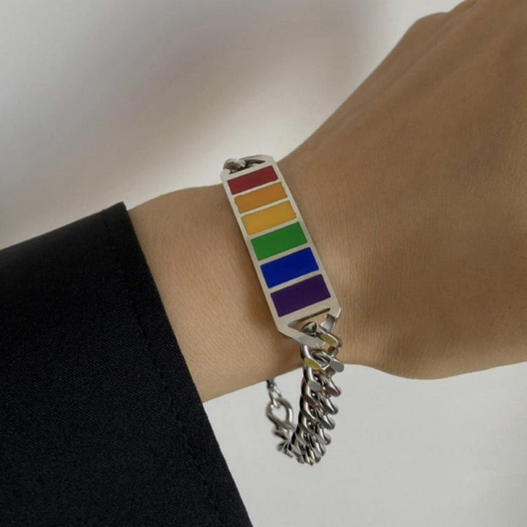 Popvcly Titanium Stainless Steel Magnet Rainbow LGBT Pride