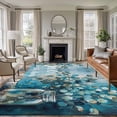 thumbnail image 2 of Blue Teal Spring Floral Large Area Rugs for Bedroom Living Room, Soft Non Slip Carpet Bedside Rug, Modern Botanical Oil Painting Art Rectangular Floor Cover Kitchen Accent Rug 5'x8' for Office, 2 of 9