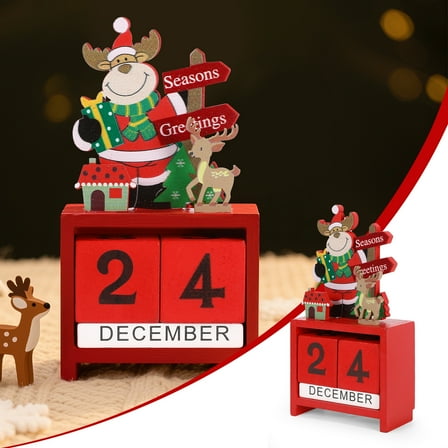 GOBWCOT Christmas Wooden Calendar Decorations Days Till Christmas Count Down Decoration for Office Home Indoor, Santa Claus & Reindeer Ornaments