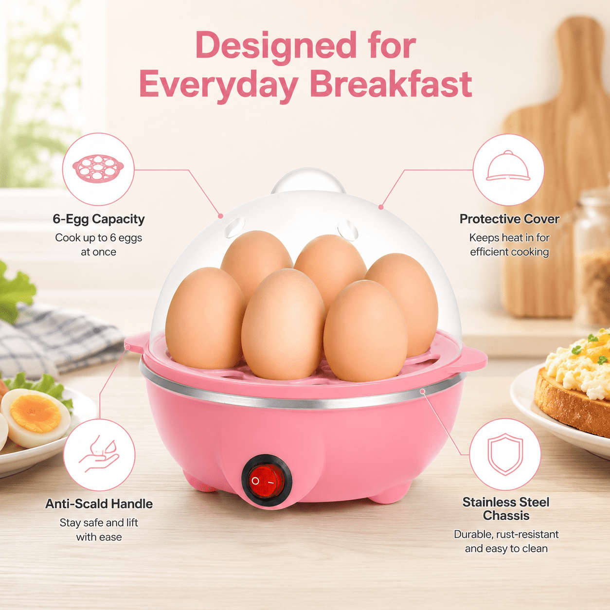 Rapid Egg Cooker Electric for Hard Boiled,Poached,Scrambled Eggs,Omelets,Steamed Vegetables,Seafood,Dumplings,7 capacity,with Auto Shut Off Feature,Pink
