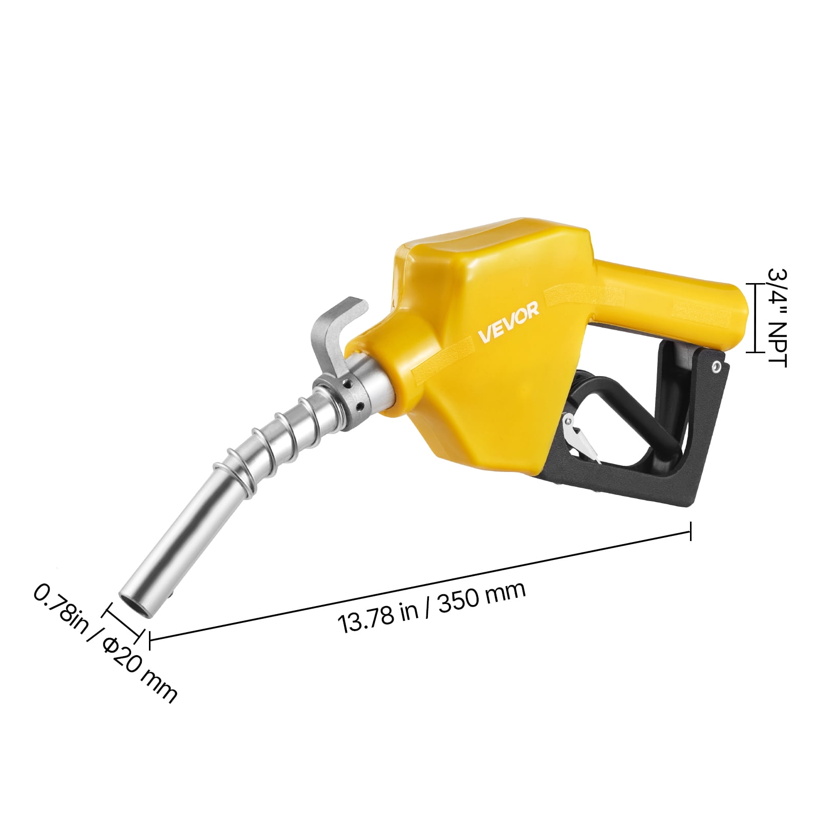 VEVOR 3/4-Inch NPT Automatic Fuel Nozzle with Swivel, Max Flow Rate 11.8 GPM, Auto Shut Off Diesel Gas Pump Nozzle with 3-Speed Trigger Lock & 0.78 in (OD=20 mm) Spout for Gasoline, Diesel, Kerosene