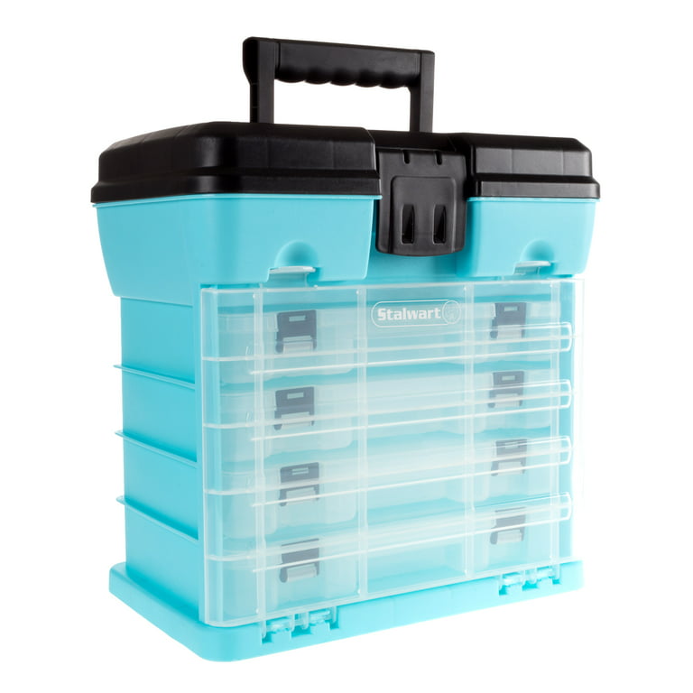 Storage and Tool Box-Durable Organizer Utility Box-4 Drawers 19  Compartments Each for Hardware Fish Tackle Beads and More by Stalwart  (Light Blue) 