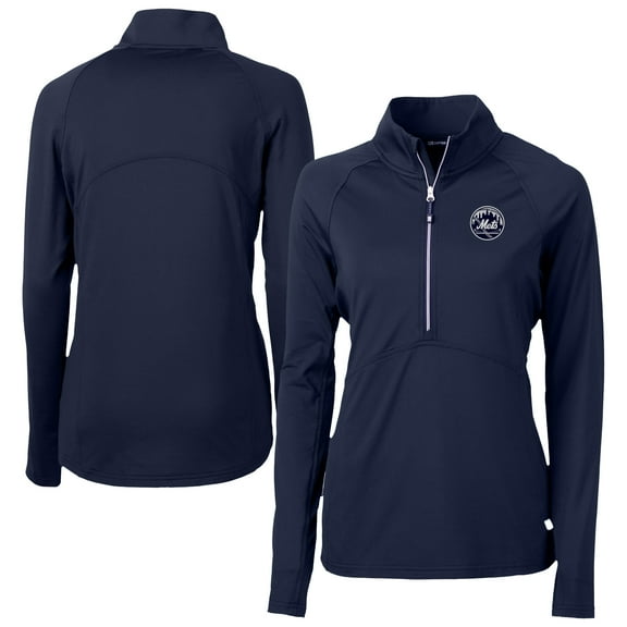 Women's Cutter & Buck Navy New York Mets Adapt Eco Knit Stretch Recycled Half-Zip DryTec Top