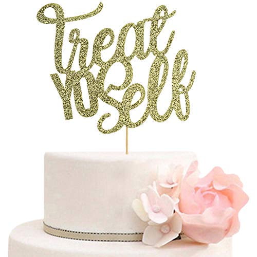 Engagement Bridal Shower Wedding Party Decorations Bachelorette Treat Yo Self Cake Topper for Funny Birthday Gold Glitter