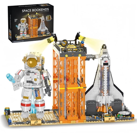 chanbrick Space Bookend Building Block Set with LED Compatible with Lego Gift for Boys 1623 Pcs