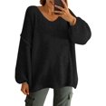 thumbnail image 2 of Women Long Sleeve Fall Winter Oversize V-neck Knit Sweater Casual Loose Pullover, 2 of 7