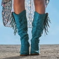 thumbnail image 3 of Oyedens Knee High Riding Boots for Women Vintage Boho Tassel High Heels Knee Length Cowboy Boots, 3 of 6