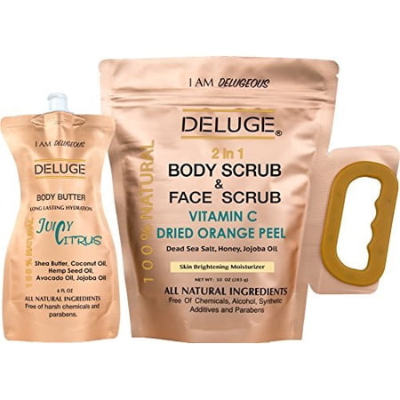 Vitamin C Scrub. Dried Orange Peel. Dead Sea Salt Honey and Jojoba Oil. 10 OZ +++ BODY BUTTER 6 0Z