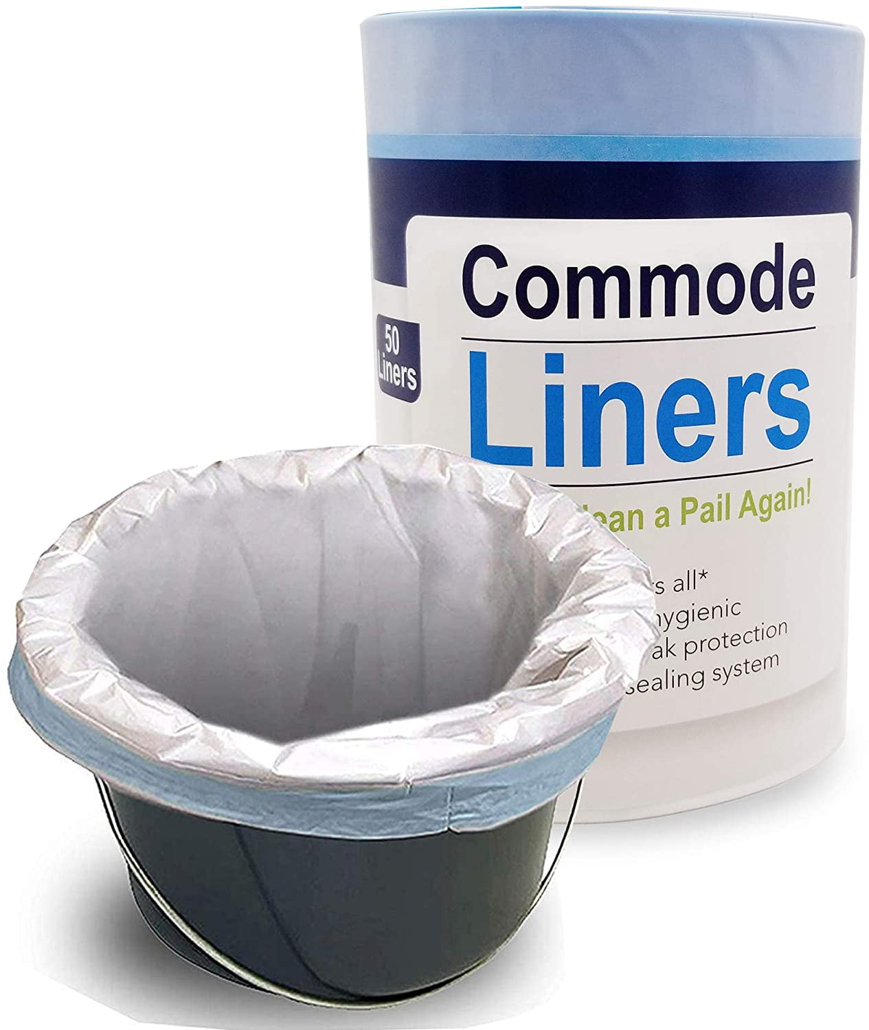 Sanicare Medical Grade Commode Liners, Pack of 50 Thick Disposable Commode Liners, Fits All Standard Bedside Commodes, Eliminates Odors, No Leaks, Never Clean a Commode Again
