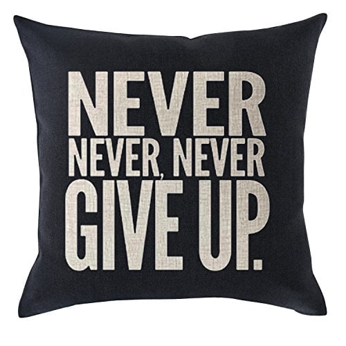 Bnitoam Inspirational Sport Phrase Never Never Never give UP Cotton Linen Throw Pillow Covers Case Cushion Cover Sofa Decorative Square 18 x 18 inch 2 