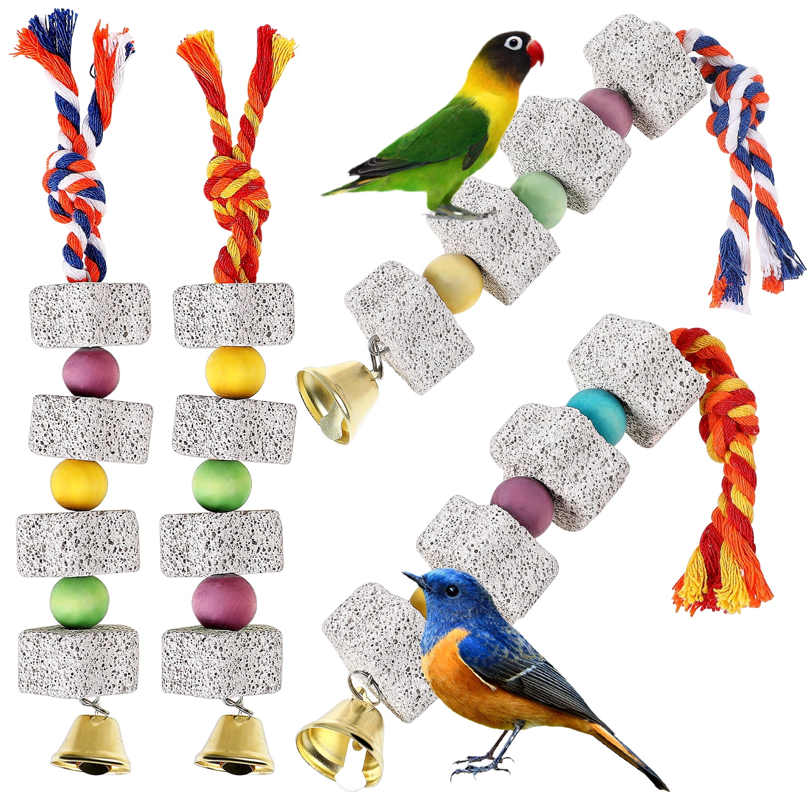 4 Pcs Parrot Chewing Toys Bird Beak Grinding Stone Toys with Bells