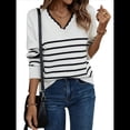 thumbnail image 2 of Suéter de Punto para Mujer, Informal, con Cuello en V, Estampado A Rayas, Holgado, de Larga M, 2 of 10