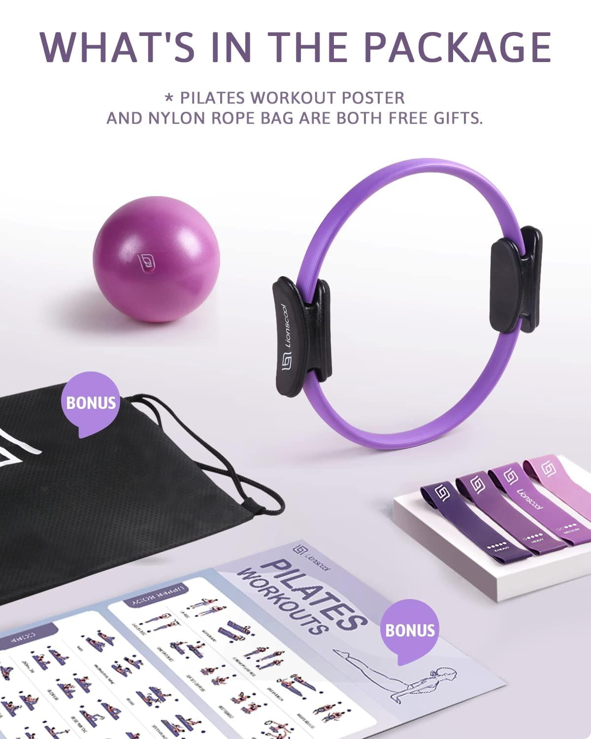 Pilates Ring Set - 14" Anti-deformation Magic Circle With Padded Handles  Mini Ball Resistance Bands Guide & Bag