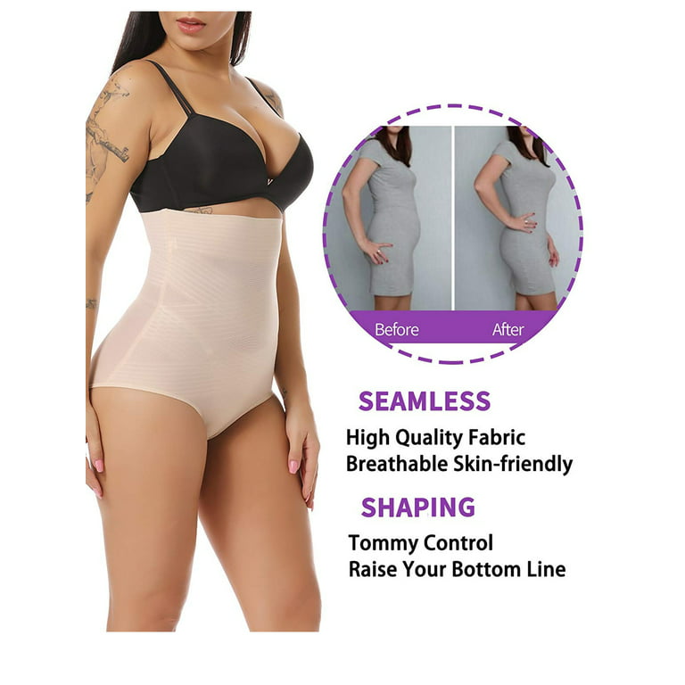 SHCKE Women's High Waist Thong Shapewear Seamless Underwear Tummy Control  Thong Body Shaper Slimmer Girdle White