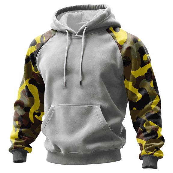 Mens Camo Hoodie Sweatshirts Long Sleeve Loose Outdoor Hiking Sweat Shirts Lightweight Casual Athletic Pullover Tops Light Gray M