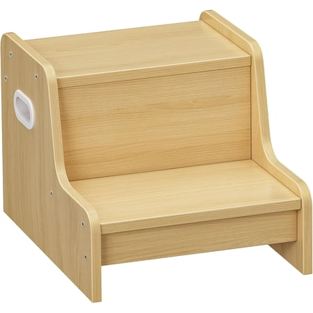 Step Stool for Kids, Two Step Toddler's Stool, Kids Potty Training Stool with Handles, Non-Slip Pads for Safety, Easy to Move, for Sink, Bathroom, Bedroom, Natural