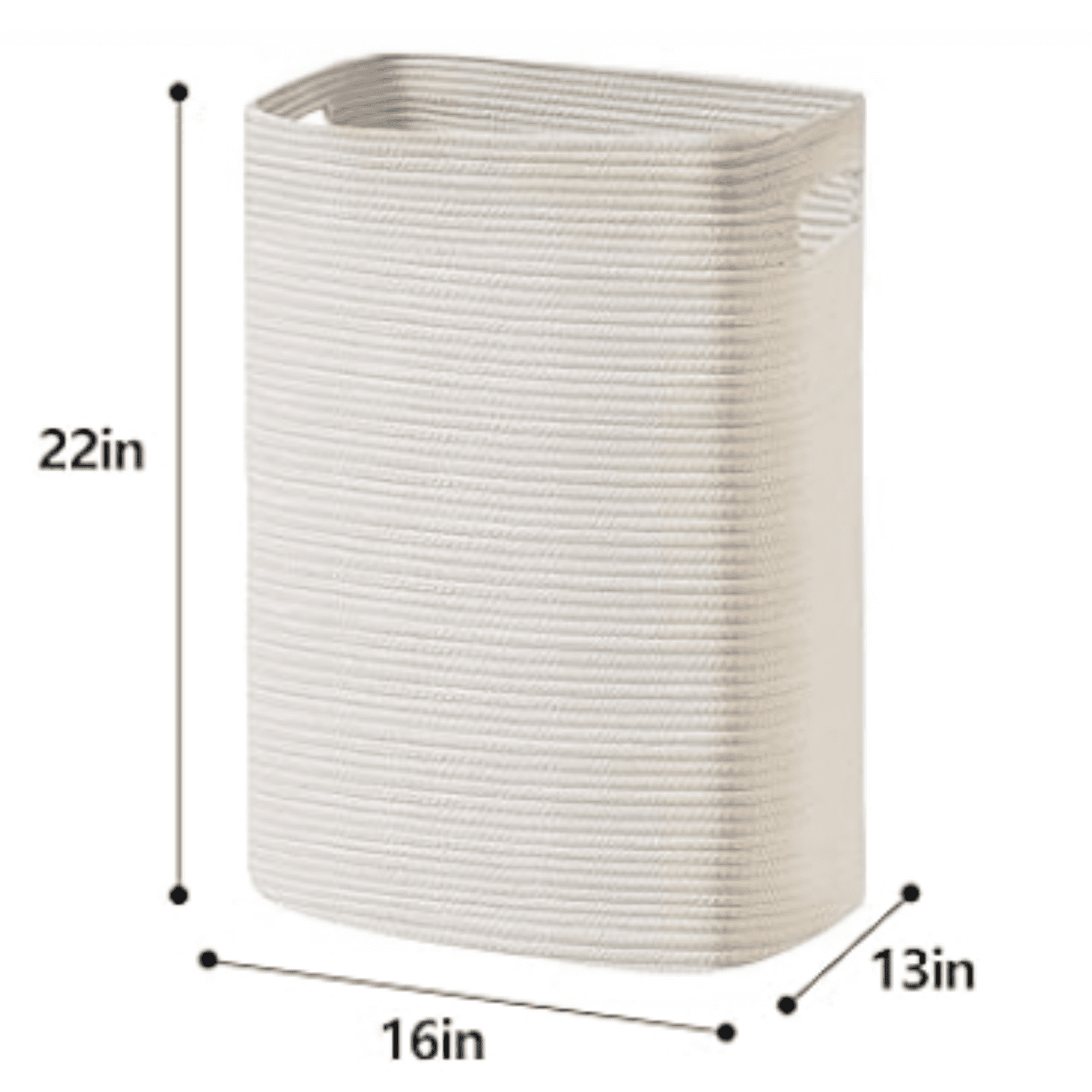 16"x13"x22" - Tall Woven Laundry Basket, Cotton Rope Dirty Clothes Hamper, Baby Kids Nursery Wicker Laundry Basket, Bedroom Aesthetic, Soft Laundry Bin, White Hamper, 75L