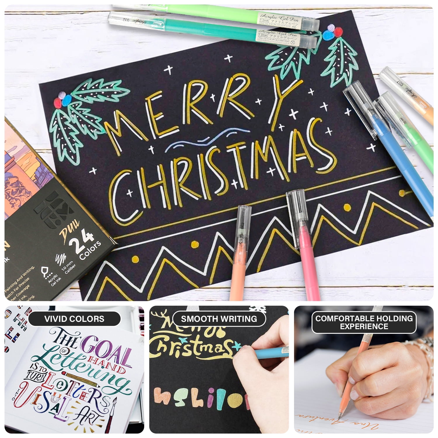 ZSCM Black Paper Sketchbook & 24 Colors Acrylic Gel Pens for Drawing, 1mm Fine Point Acrylic Ink Pen for Black Paper, Sketching, Illustration, Card