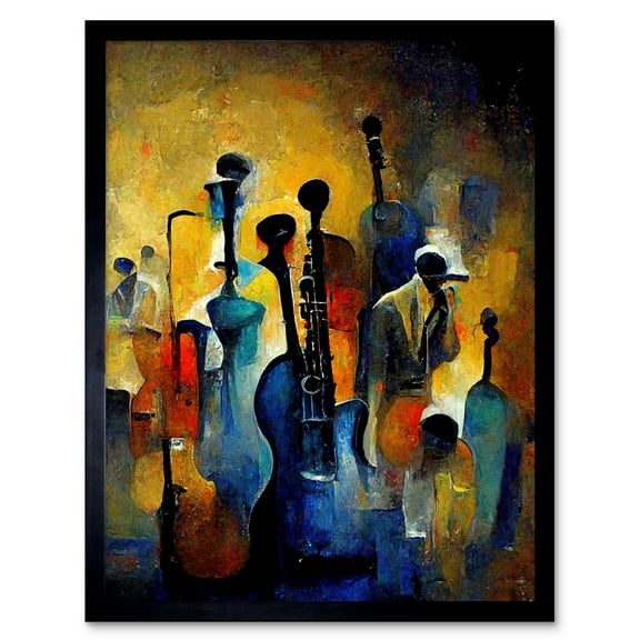 Abstract Jazz Orchestra Rhythm & Blues Music Oil Art Print Framed Poster Wall Decor 12x16 inch