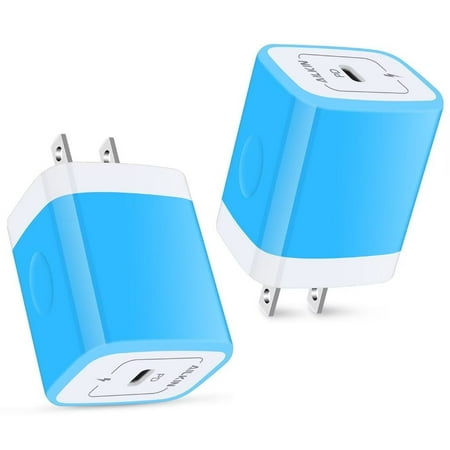 USB C Block Charger ABCPOW 2PACK/20W PD Type C Chargers for Wall Charger Block Fast Charging Charger Plug Power Adapter USB C Brick Cube Blue
