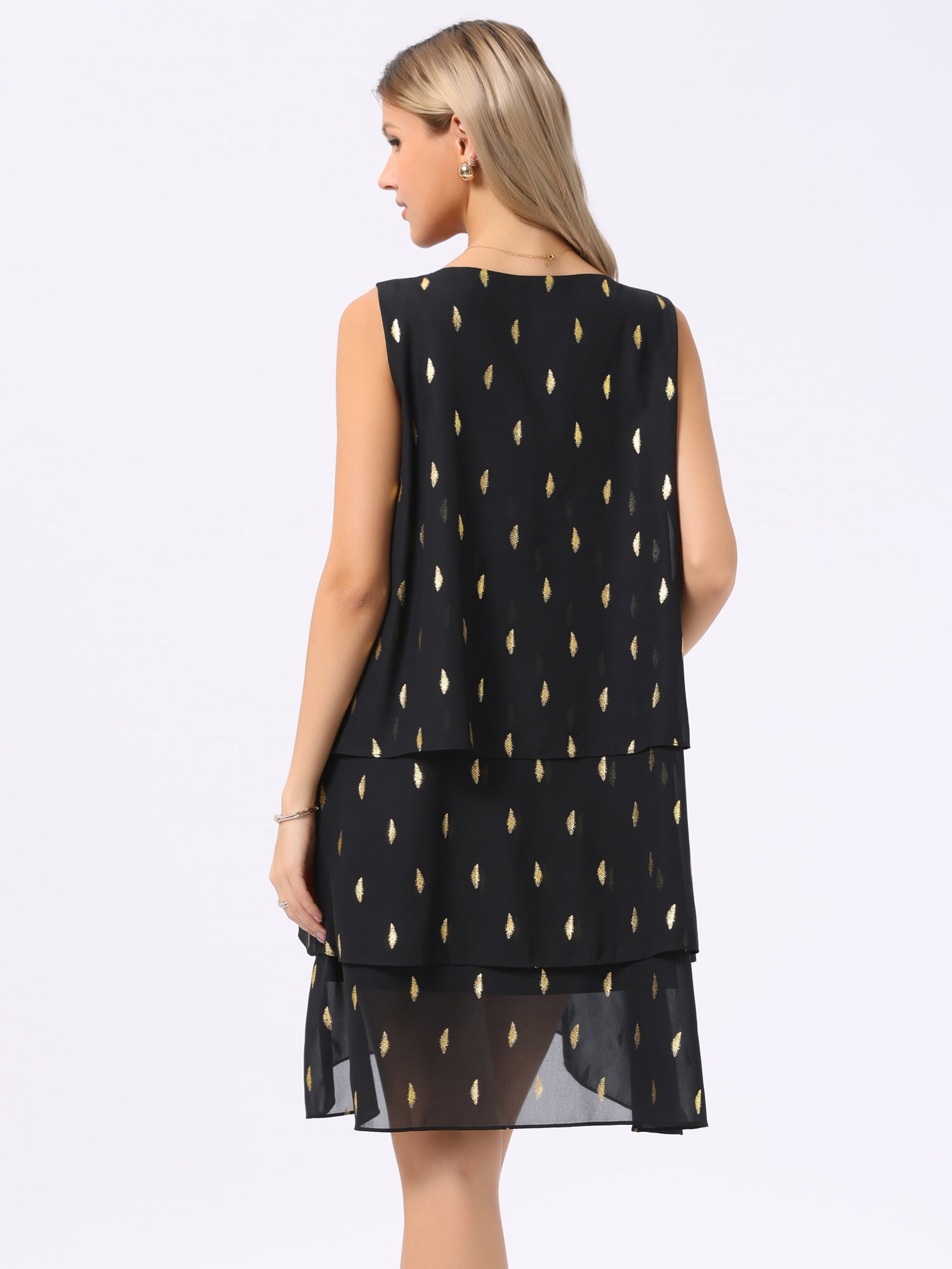 DARING DIVA Women's Party Sleeveless Crewneck Tiered Layered Chiffon Flowy Dress S Black