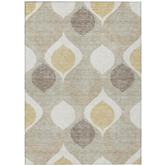 HomeRoots 584746 3 x 5 ft. Ogee Washable Indoor & Outdoor Rectangle Area Rug, Beige, Taupe & Ivory