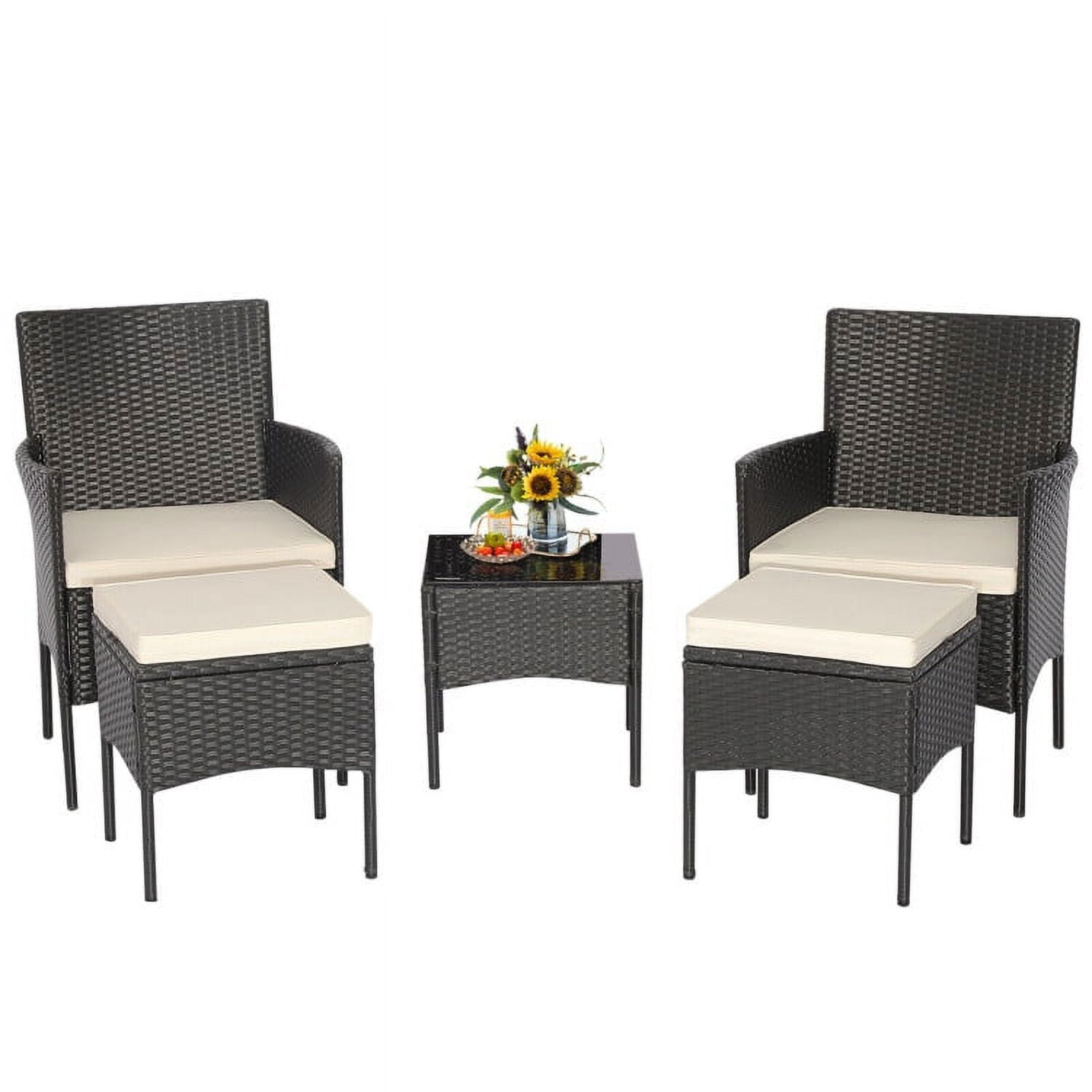 Aimee Lii 5 Pieces Outdoor Wicker Sofa Set with Coffee Table, Backyard Furniture