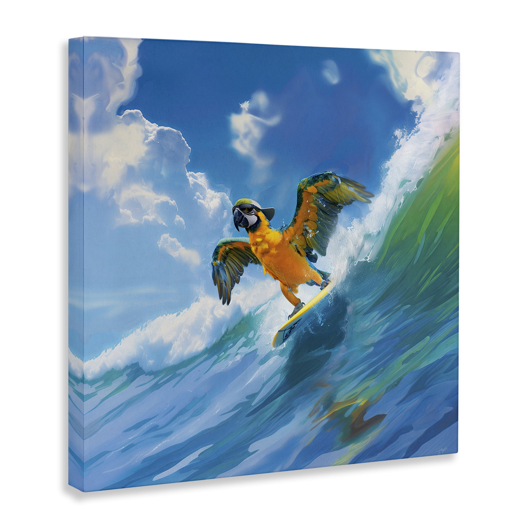 Stupell Industries Parrot Surfing Sea Waves Nautical & Beach Painting Wrapped Canvas Art Print Wall Art, 36 x 36