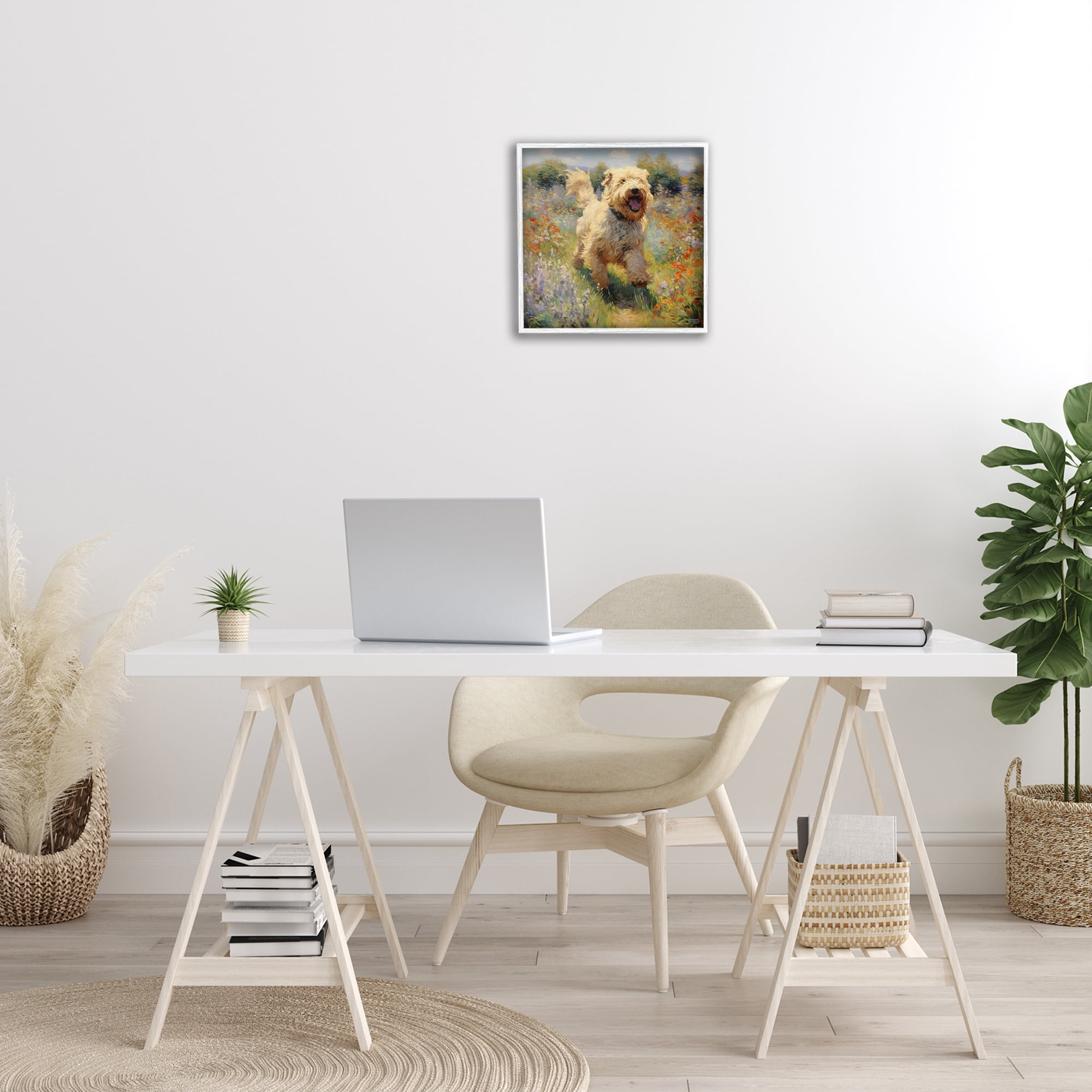 Stupell Industries Happy Running Terrier Dog Animals & Insects Painting White Framed Art Print Wall Art, 17 x 17