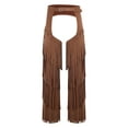 thumbnail image 5 of Choomomo Men's Faux Suede Cowboy Outfit Open Front Tassel Vest & Hollow-out Crotch Tiered Fringe Pants Brown XXL, 5 of 7