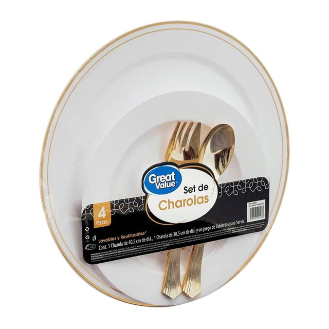 Set de charolas Great Value lavables y reutilizables doradas 2 pzas