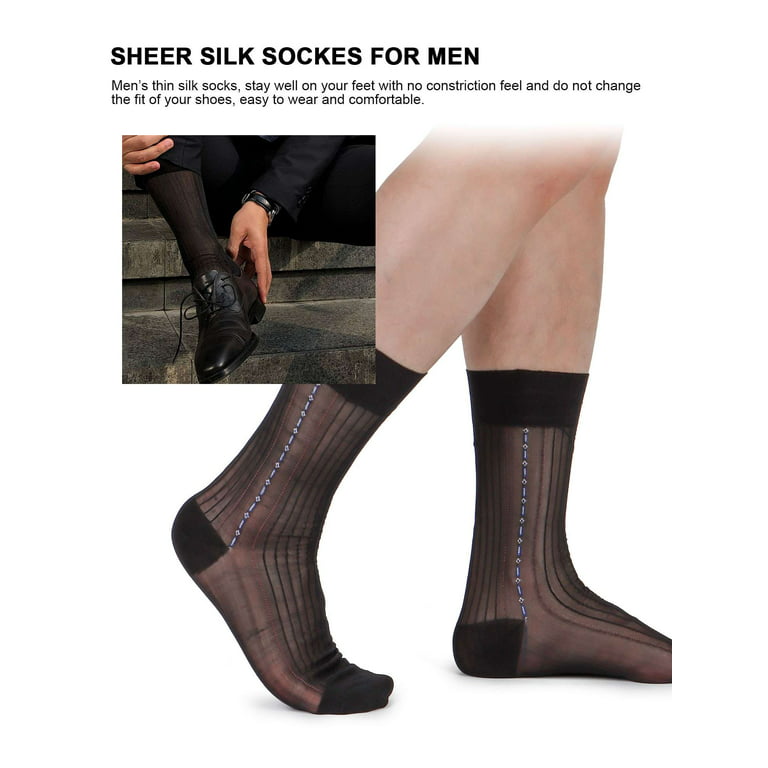 Gustave 5 Pairs Mens Sheer Silk Socks Ultra-Thin Breathable Business Dress  Socks Summer Dry Fit Striped Crew Socks Coffee 