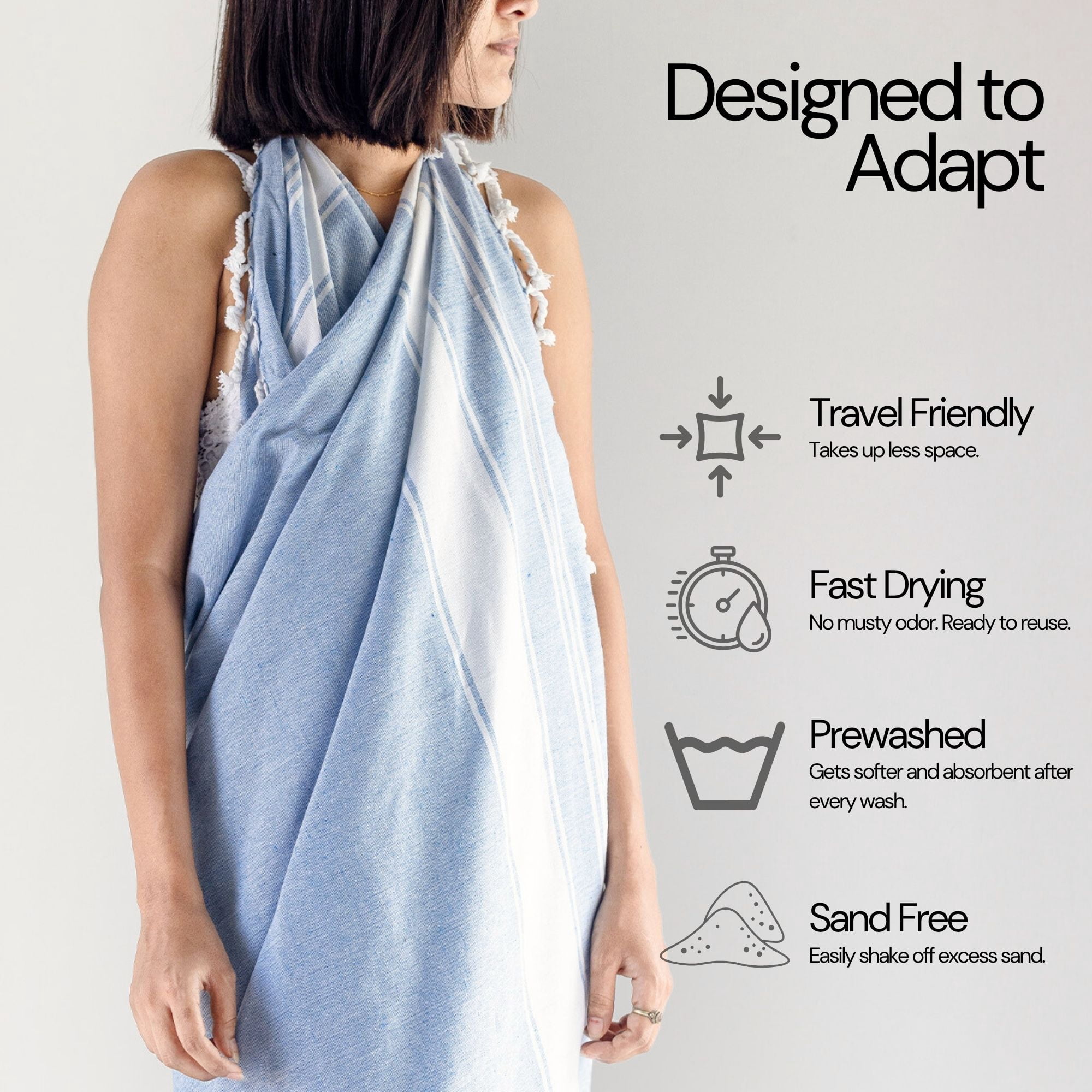 Top Cotton Cotton Turkish Beach Towel - 36” x 72”- Pack of 4 Large, Bathroom, Beach Essentials, Gym, Quick Dry for Shower, Lightweight Large Towels for All (Sky Blue)