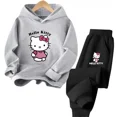 thumbnail image 3 of Conjunto de 2 piezas de sudadera y pantalones con estampado de dibujos animados de Hello Kitty Kawaii, ropa de primavera y otoño para niños y niñas, chándal de moda para niños, 3 of 5