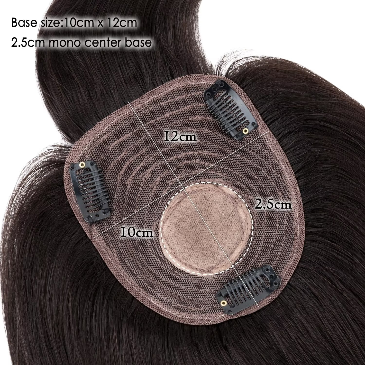 Benehair 10*12cm 100% Remy Human Hair Extensions Clip In Women's Topper Toupee Hairpiece With Bang Mono Base Wiglet Hair Loss Black US