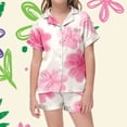 thumbnail image 3 of BOOMNY Girls 2 Peice Pajamas Sets Floral Graphic Short Sleeve Buttons Sleepwear Tops Shorts Pjs Set for Kids Cozy Loungewear Homewear, 3 of 4
