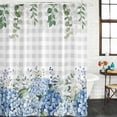 thumbnail image 3 of Blue Flower Waterproof Fabric Shower Curtain,Grey Plaid Hydrangeas Eucalyptus Leaves Waterproof Fabric Shower Curtain for Bathroom Curtains Bathtubs Hotel Shower Curtains with 12 Hooks Standard 60x72, 3 of 8