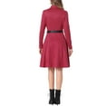 thumbnail image 3 of INSPIRE CHIC Women's Faux Suede Dress Stand Collar Zip Up Belted Vintage Dresses S Dark Red, 3 of 5