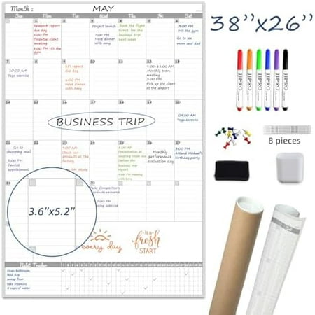 Large Dry Erase Calendar for Wall 38"x26"- Laminated One Month Giant Whiteboard Wall Calendar - Vertical Blank Monthly Calender,Erasable 30 Day Schedule Planner for Home, Office, Classroom