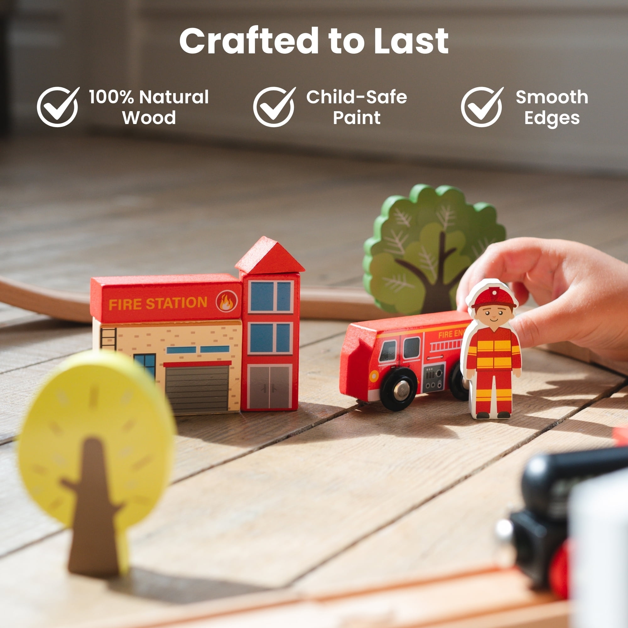 Tiny Land 110-Piece Wooden Train Set with Track, Ideal for Ages 3-7, Wooden Toy for Boys & Girls