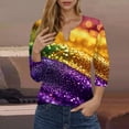 thumbnail image 2 of BiZtdJrK 2025 Mardi Gras Shirt for Women New Orleans Carnival Theme Outfits 3/4 Sleeve V Neck Blouse Tshirt Parade Costume Tops Purple S Big Sale Days, 2 of 6
