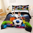 thumbnail image 3 of Erosebridal Soccer Graffiti Splash Full Size Comforter Sets 3 Pieces for Kids Teens,Boys Girls Sport Gamer Bedding Sets,Black Reversible,Breathable Home Decor, 3 of 6