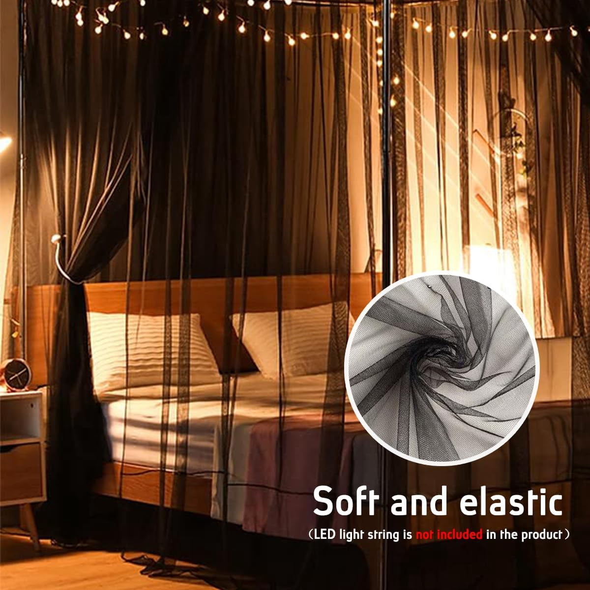 CAILDANL Black Mosquito Net Tent for Bed or Plant，Protecting Plant,One Side Opening Canopy Netting Curtain Net for Bedroom Decoration Queen Size（Without Frame）
