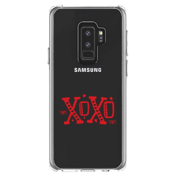 DistinctInk Clear Shockproof Hybrid Case for Samsung Galaxy S9  PLUS (6.2" Screen) - TPU Bumper Acrylic Back Tempered Glass Screen Protector - XOXO Red Hearts Valentine