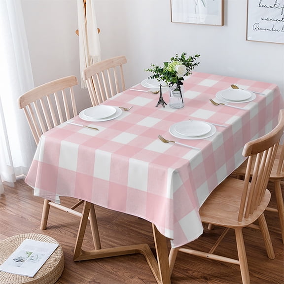 Pink Buffalo Plaid Tablecloth Rectangle Table Cloth 60x84 , Waterproof Tablecloth Outdoor Table Cloth, Farmhouse Pink White Checkered Washable Table Cover for Kitchen Dining Party