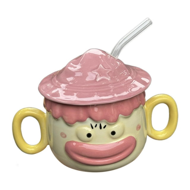 Taza de café de cerámica con dibujos animados, taza de café creativa con 2 asas, taza de té, taza de leche, taza para bebidas, jugos, inauguración de Rosa